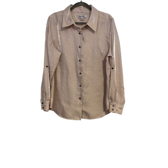 Coldwater Creek Women XL Beige Button-Down Shirt Shimmer Long Sleeve Shacket - Picture 1 of 14